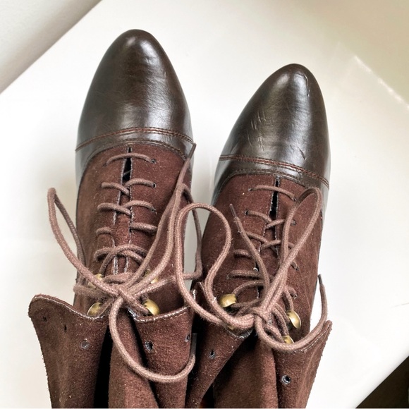 🍂 RED LEVEL BURGUNDY BROWN FAUX LEATHER SUEDE HEEL BOOTIES! - Picture 8 of 17